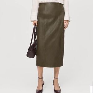 Mango Dark Green Leather Pencil Skirt FAUX-LEATHER PENCIL SKIRT